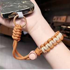Brown Taupe Braided hand wrist phone strap